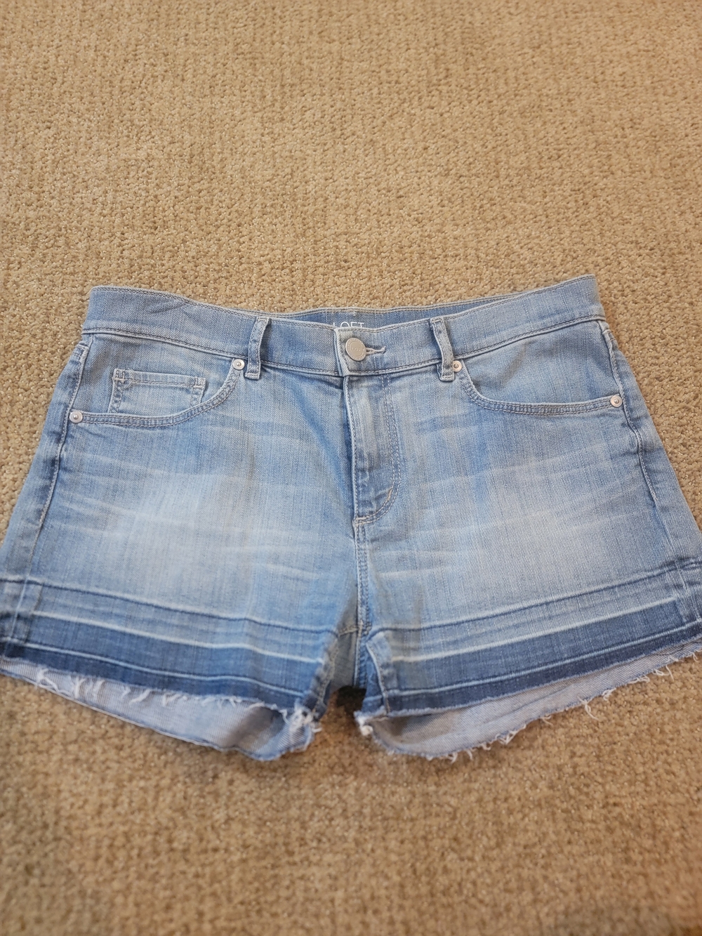 LOFT Light Blue Denim Frayed Hem Shorts